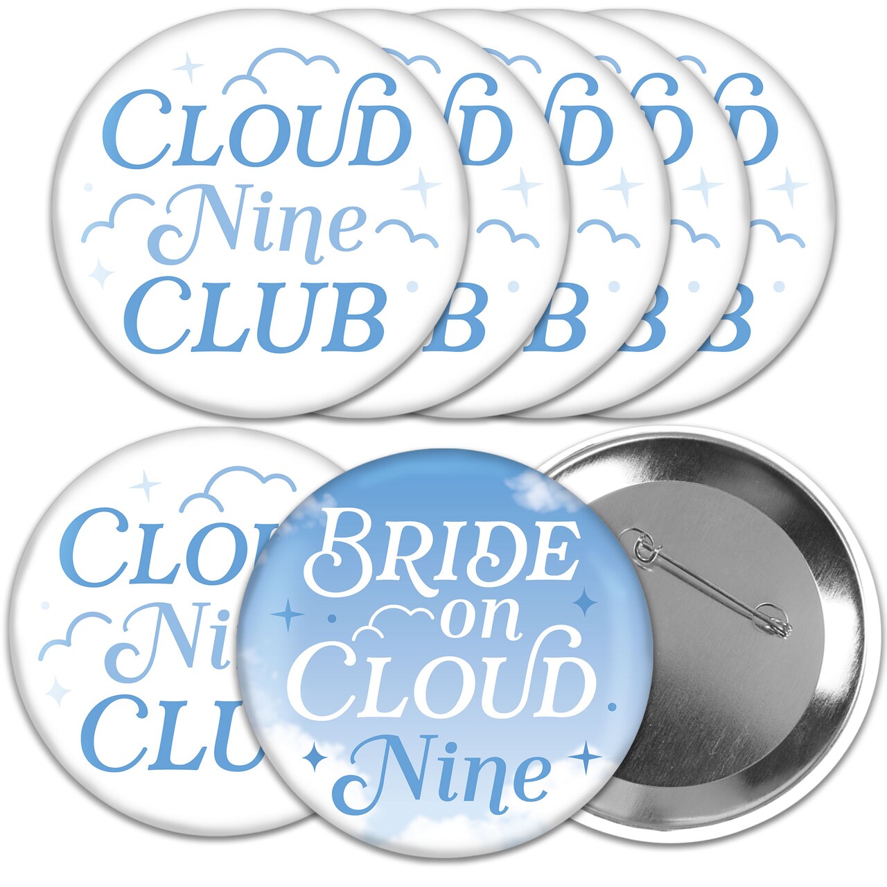Big Dot of Happiness On Cloud 9 - 3 inch Bridal or Bachelorette Party Badge - Pinback Buttons - Set of 8